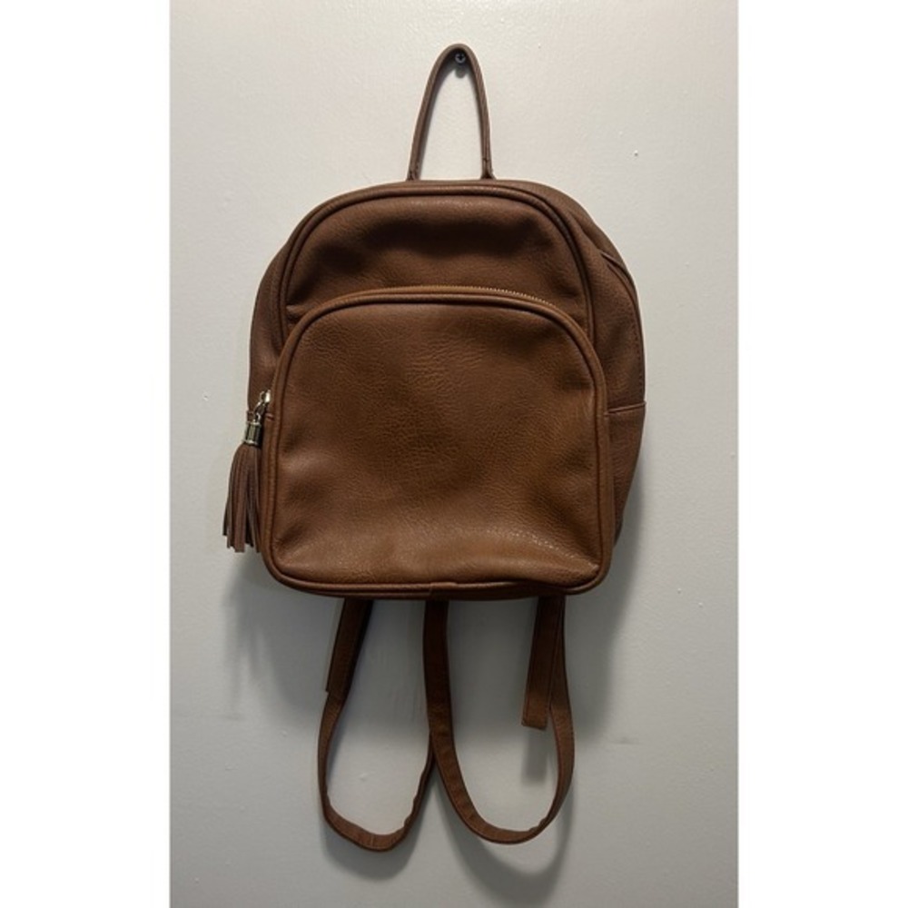 Brown Faux Leather Backpack Bag Purse 10"‎